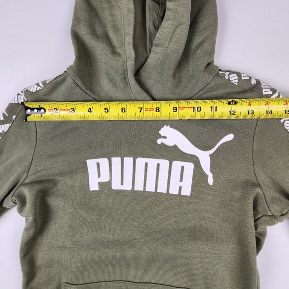 Puma Hoodie Athletic Streetwear Logo Olive Green kangaroo pocket Casual - Sz. XS - Picture 7 of 9